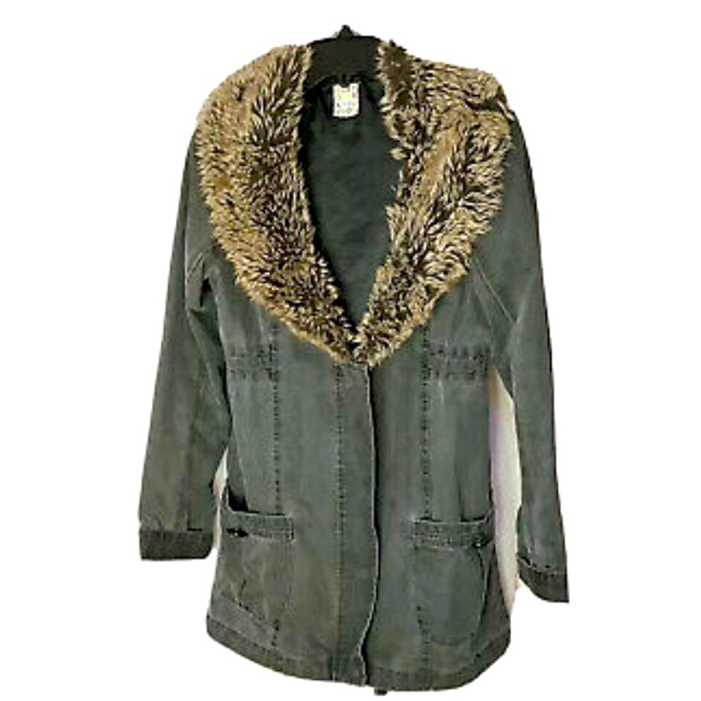 RARE ROXY Women’s Long Boho Style Cotton Canvas Parka/Jacket w/Faux Fur Collar